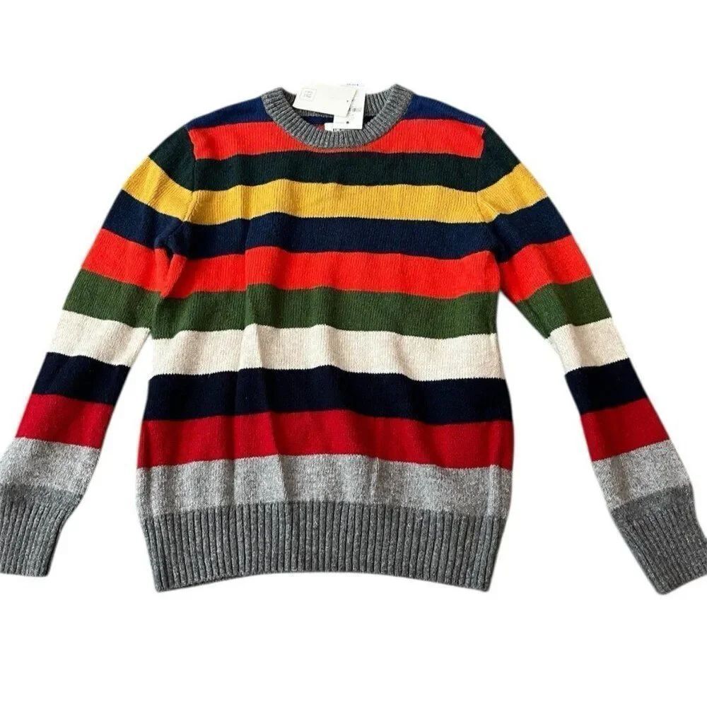 Gap Kids Boys Small 6-7 Gray Multi Color Striped Long Sleeve Sweater NWT